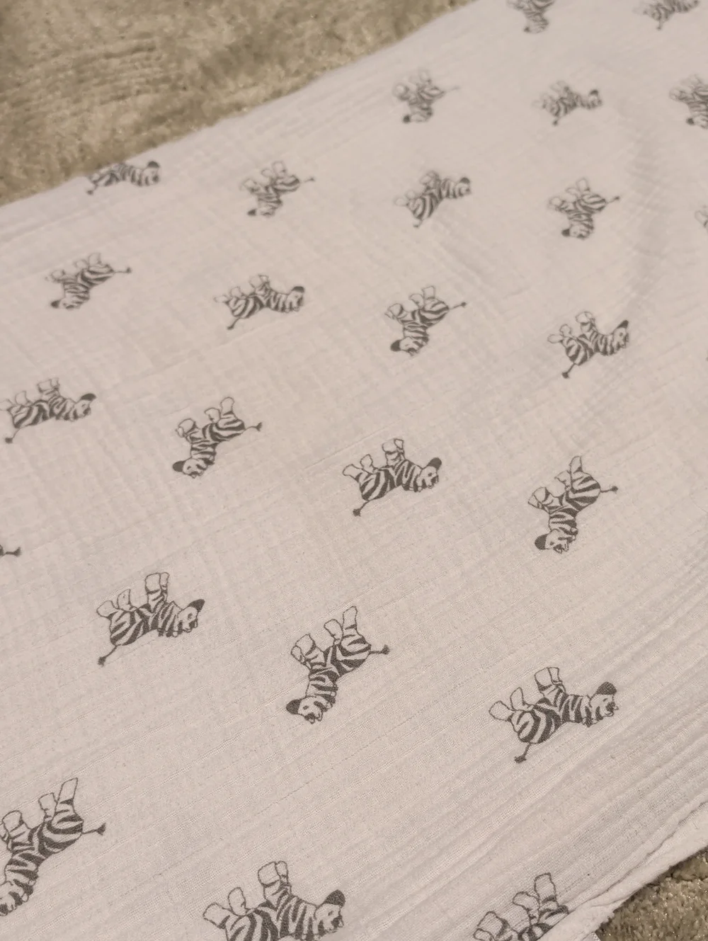 White Baby Muslin Swaddle with Gray Zebra Print - Unbranded